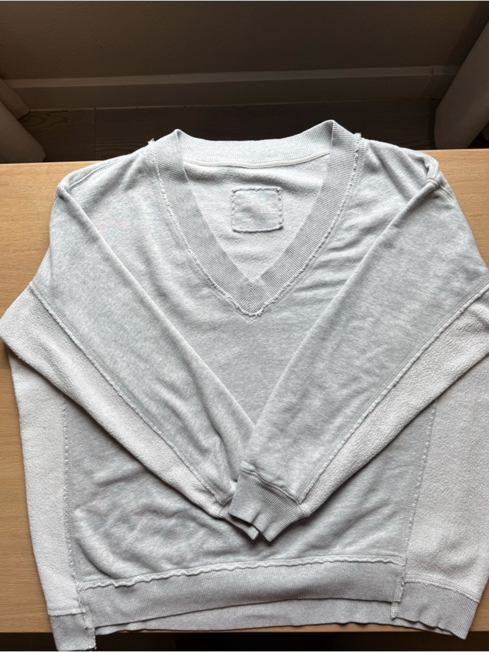 Aerie Light Gray V-Neck Lounge Sweater Small